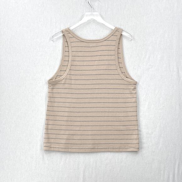 FAHERTY Whisper Organic Cotton Blend Tank Womens L Azure Stripe Tan Navy NEW - Picture 3 of 12